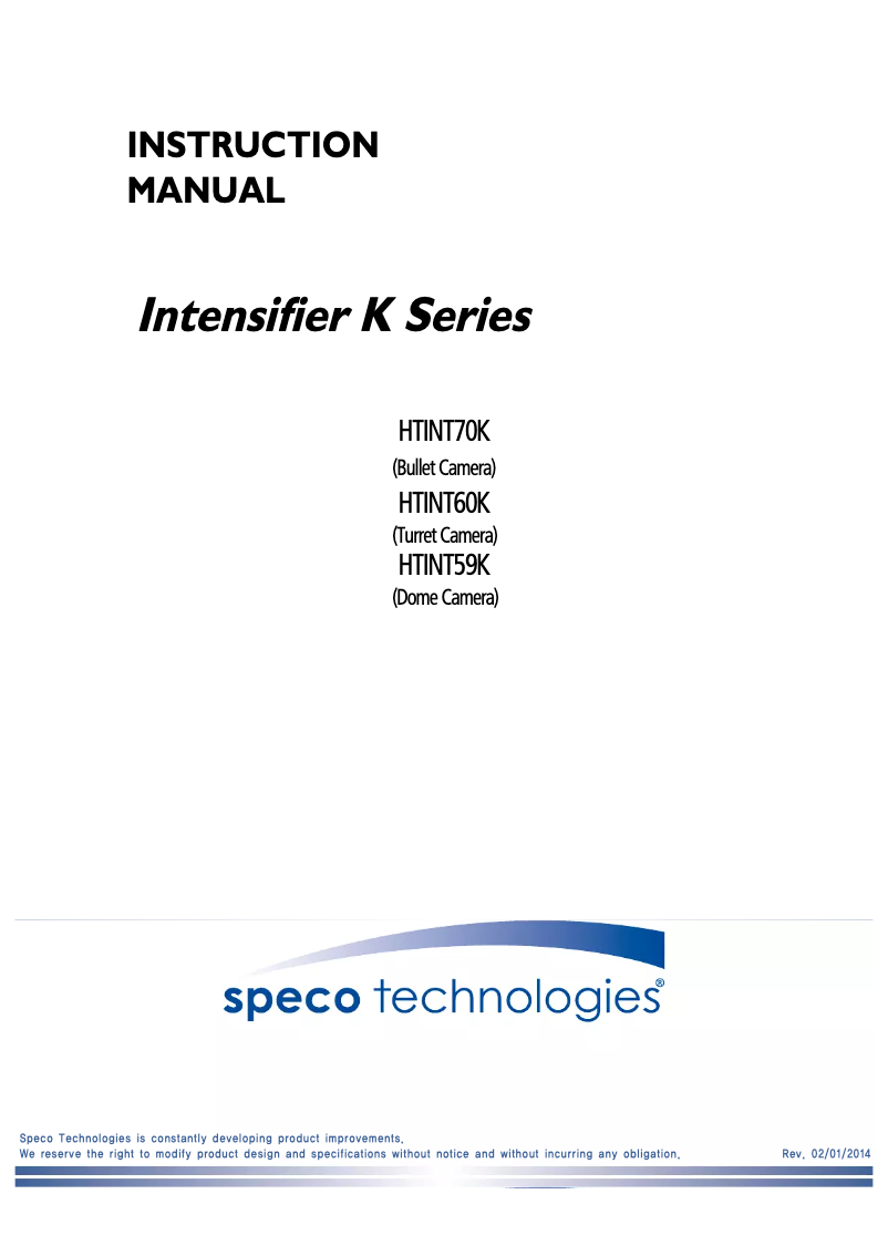 Page n°1 - Manuel utilisateur Speco Technologies Intensifier K Glacier HTINTB8GK