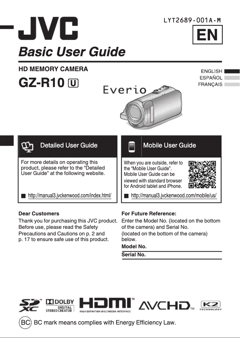 Page n°1 - Manuel utilisateur JVC Everio GZ-R10