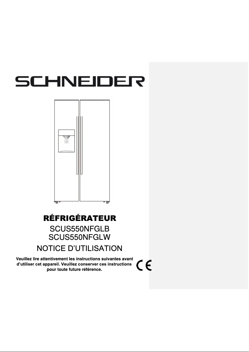 Page 1 de la notice Manuel utilisateur Schneider SCUS550NFGL