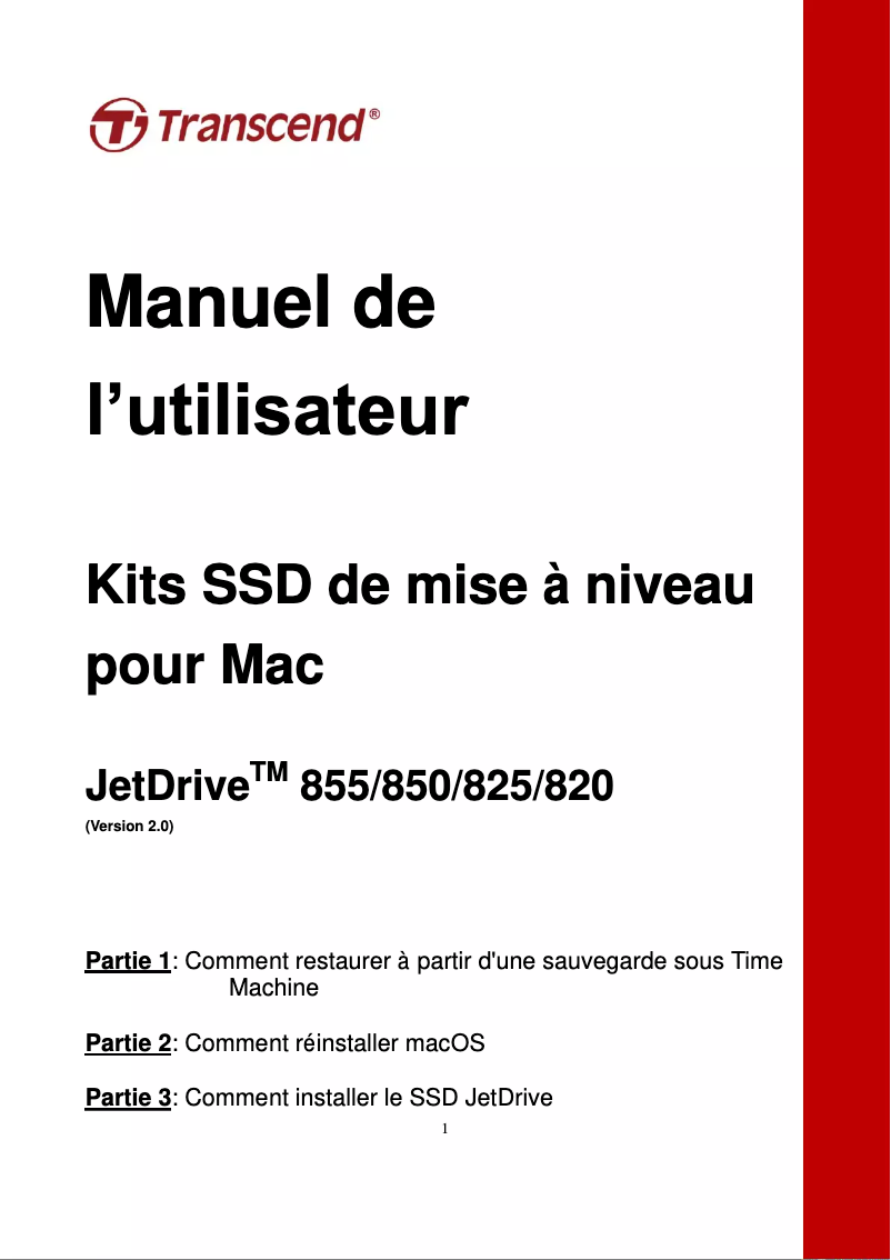 Page 1 de la notice Manuel utilisateur Transcend JetDrive 855