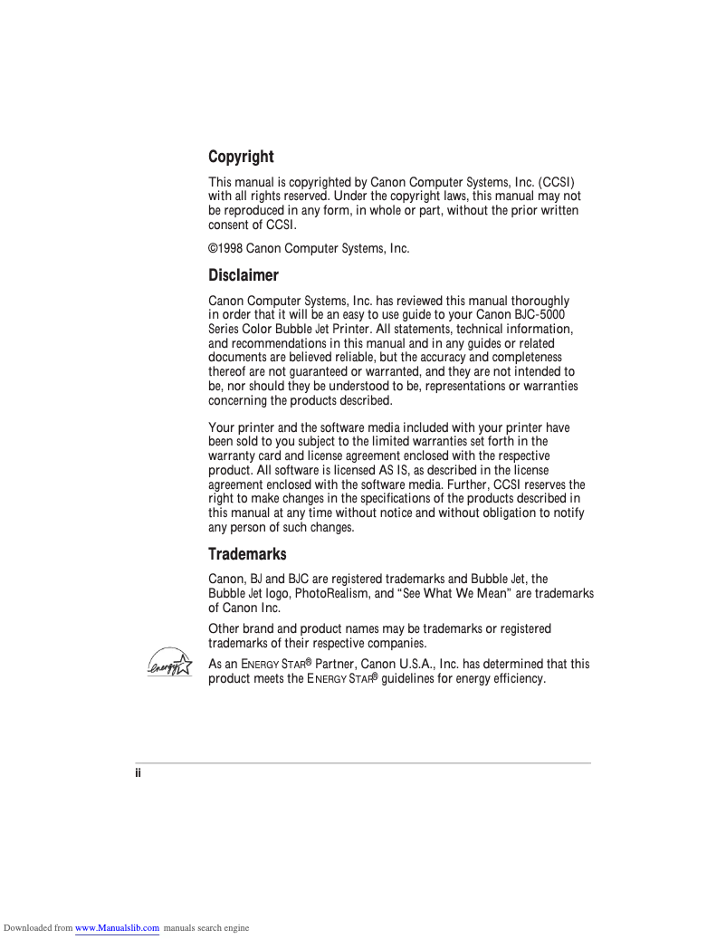 Page n°1 - Manuel utilisateur Canon BJC-5000