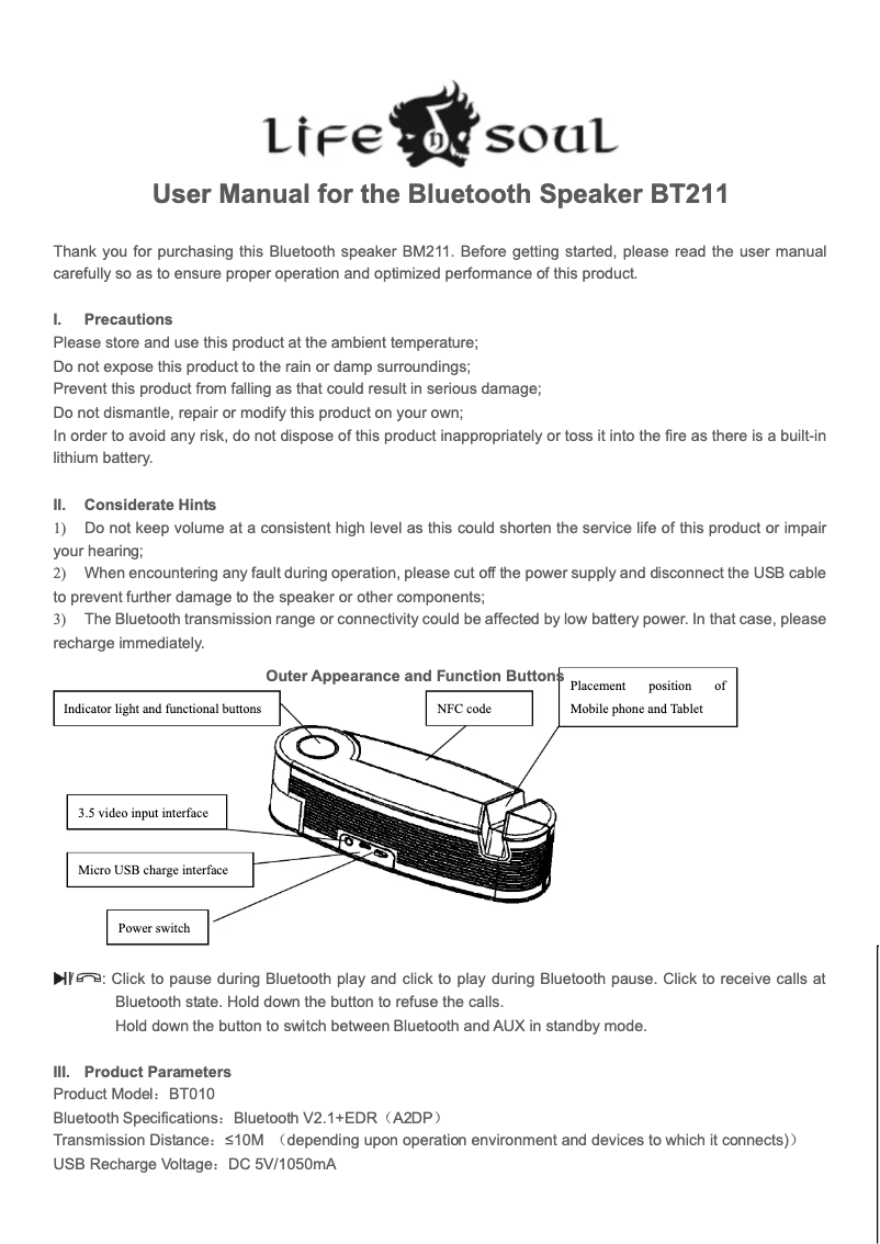 Image de la première page du manuel de l'appareil BM211