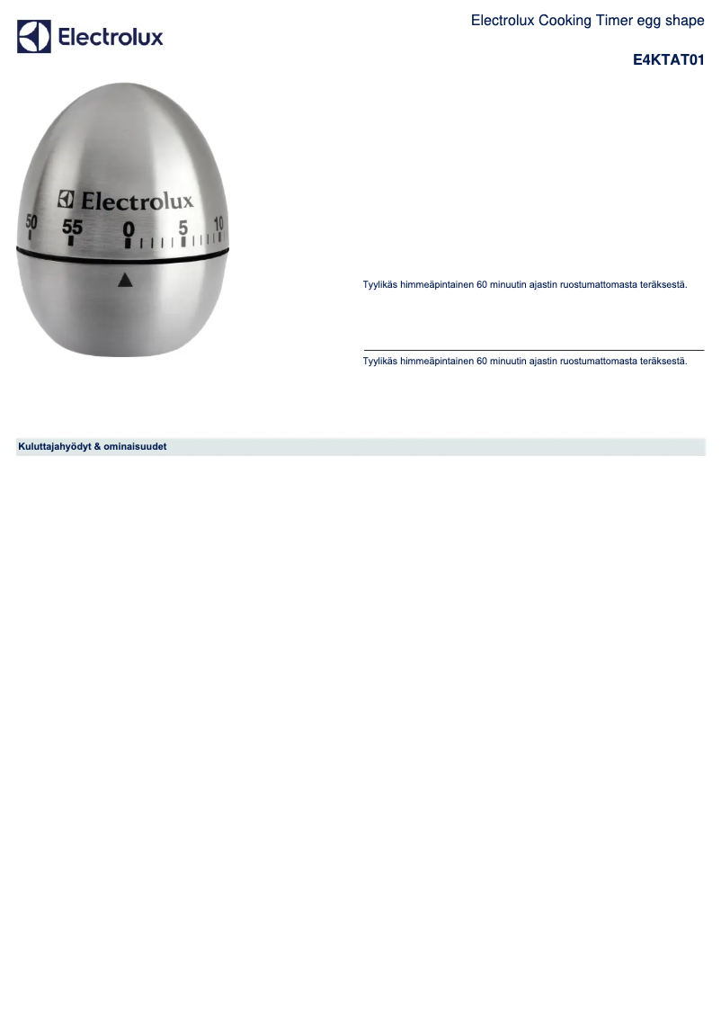 Page 1 de la notice Brochure Electrolux E4KTAT01