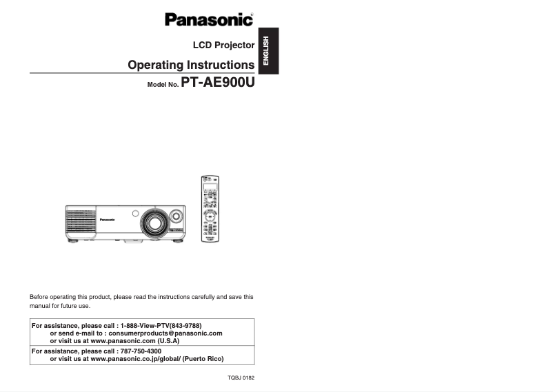 Page 1 de la notice Manuel utilisateur Panasonic PT-AE900U
