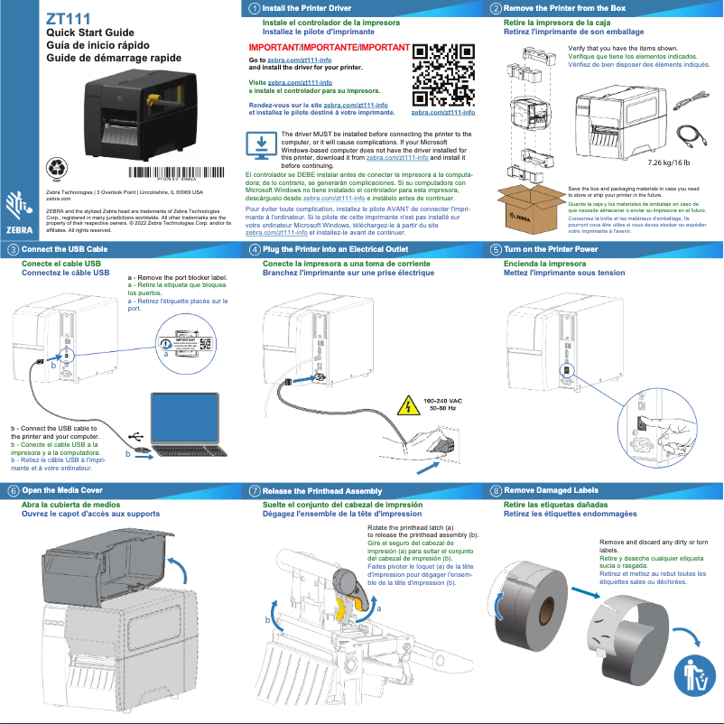 Page 1 de la notice Manuel utilisateur Zebra ZT111