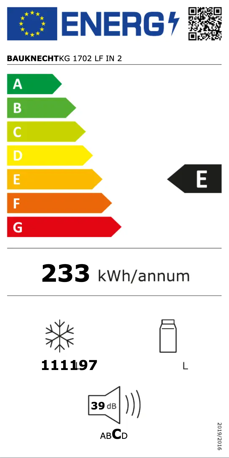 Page n°1 - Label énergétique Bauknecht KG 1702 LF IN 2