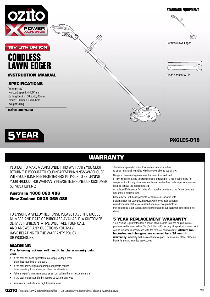 Página 1 del manual Manual de usuario Ozito PXCLES-018
