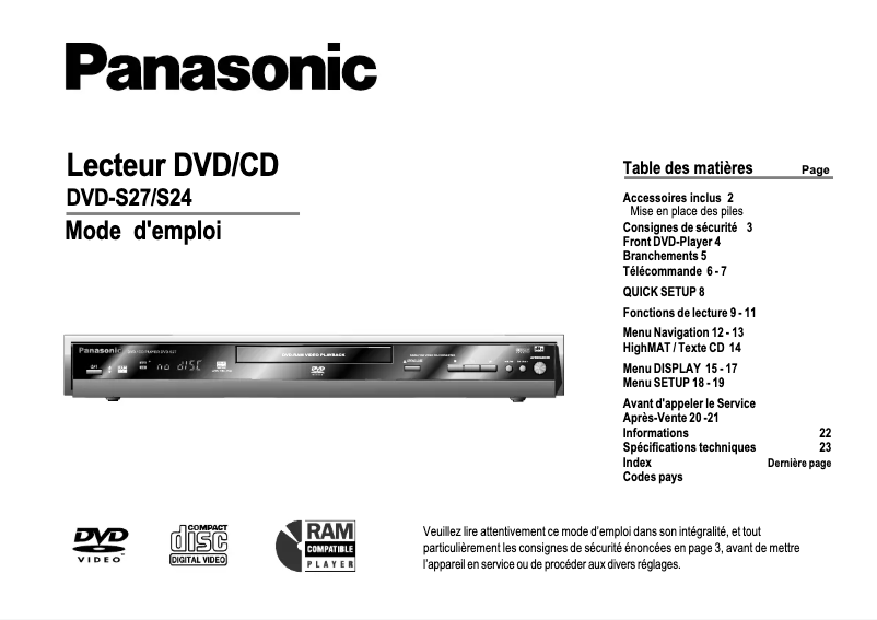 Página 1 del manual Manual de usuario Panasonic DVD-S24
