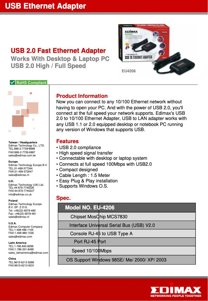 Page n°1 - Fiche technique Edimax EU-4206