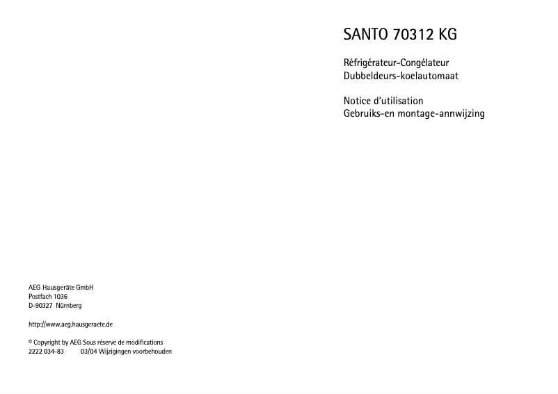 Image de la première page du manuel de l'appareil Santo 70312 KG