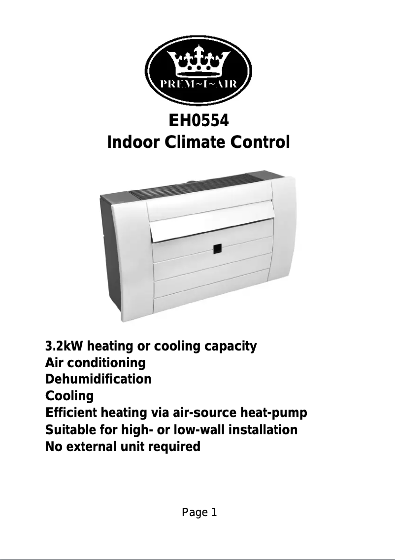 Page n°1 - Manuel utilisateur Prem-I-Air EH0554