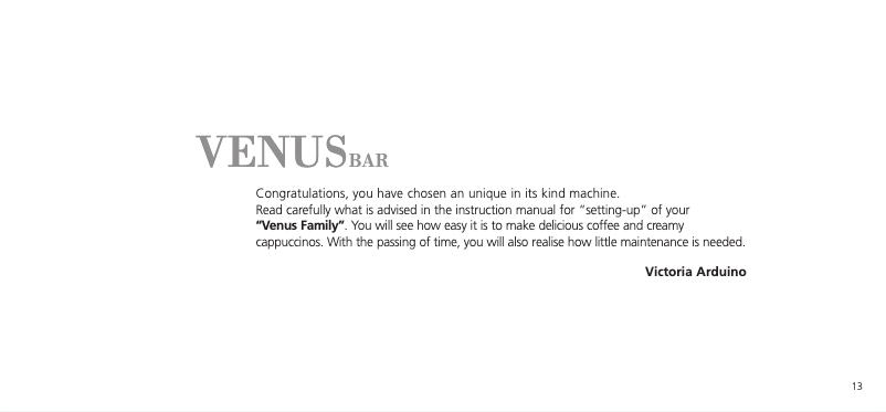 Page n°1 - Manuel utilisateur Victoria Arduino Venus Bar