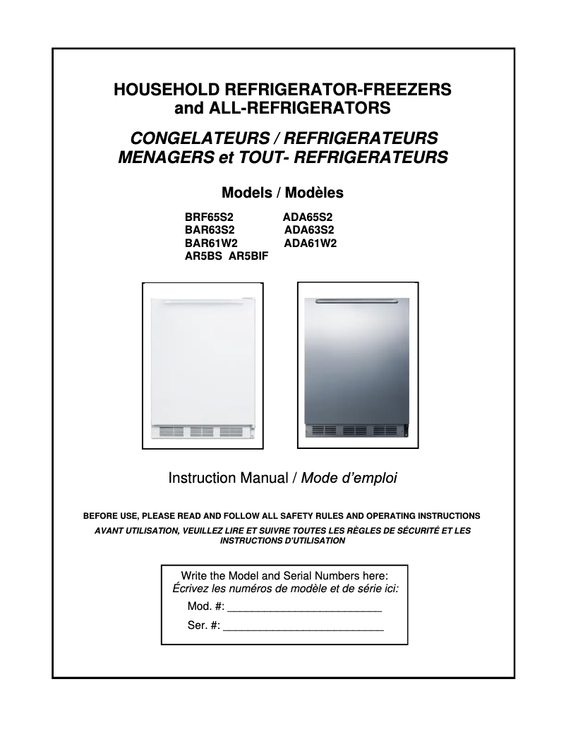 Page 1 de la notice Manuel utilisateur Summit AR5BIF