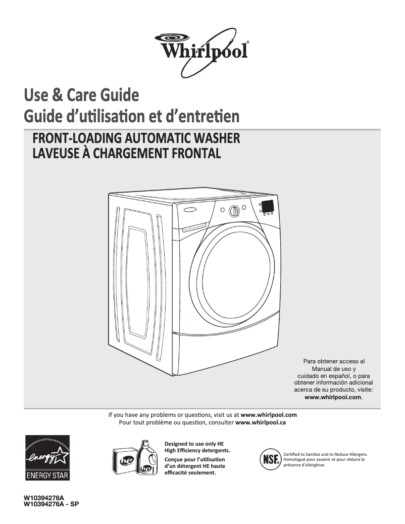 Imagen de la primera página del manual del dispositivo WFW9250WR