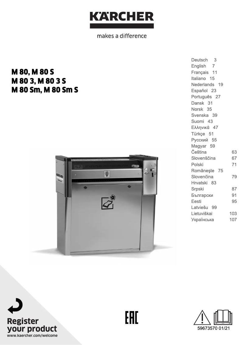 Page n°1 - Manuel utilisateur Kärcher M 80 3