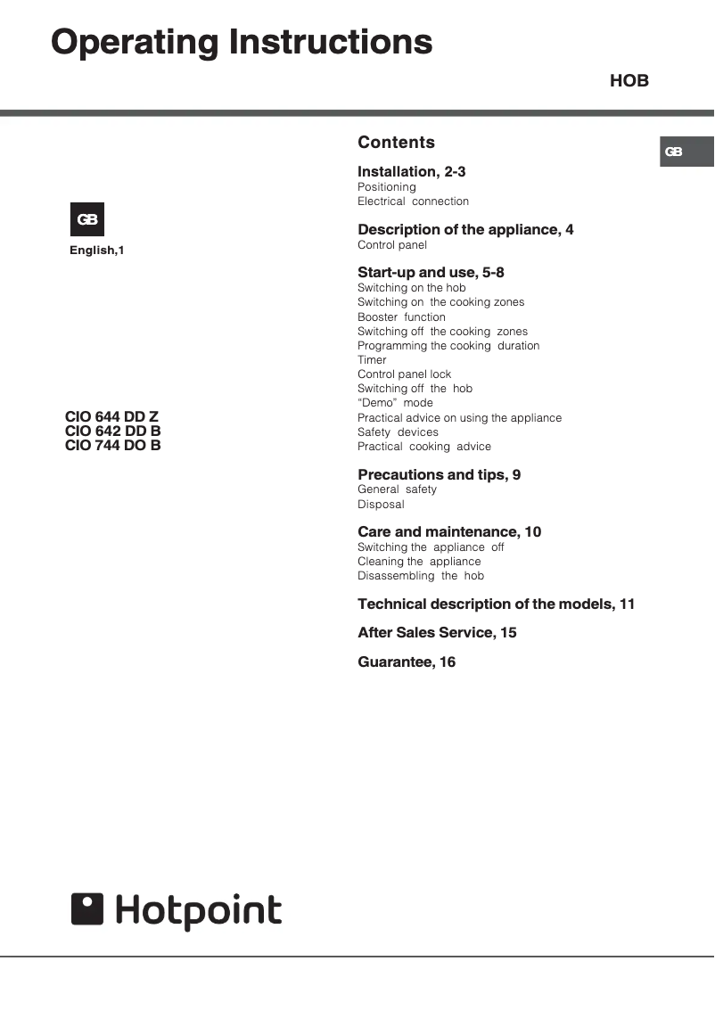 Page n°1 - Manuel utilisateur Hotpoint CIO 644 DD Z