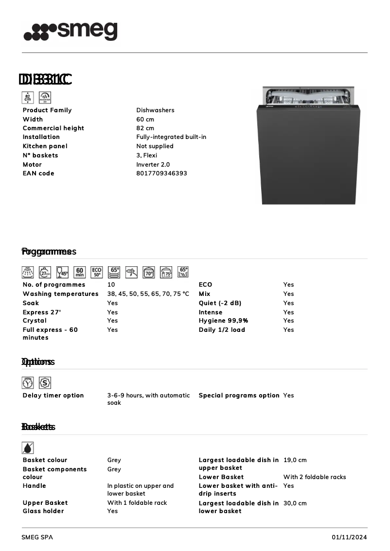 Page n°1 - Fiche technique Smeg DI331C