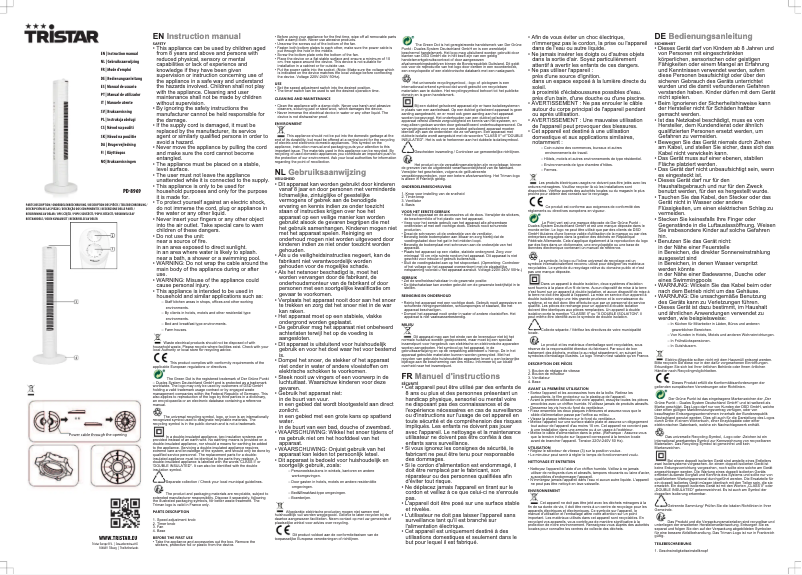 Page 1 de la notice Manuel utilisateur TriStar PD-8969