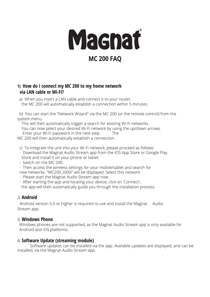 Page 1 de la notice FAQ Magnat MC 200