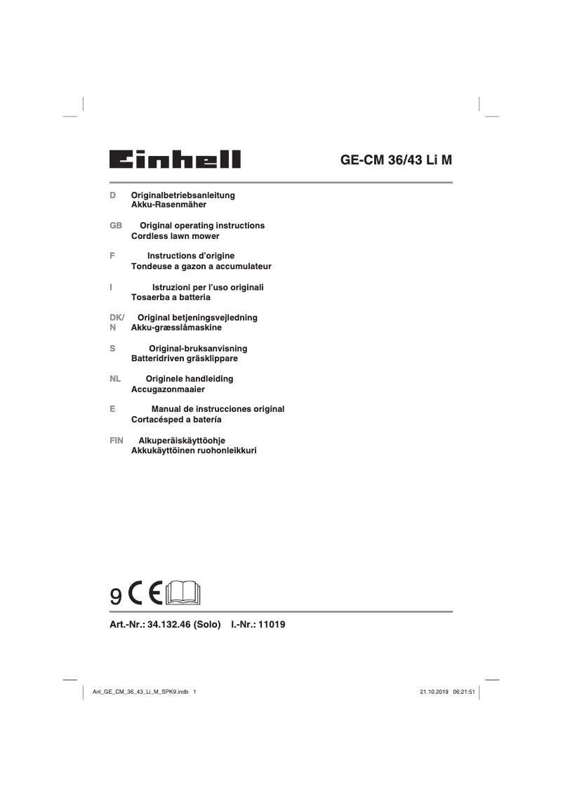 Page n°1 - Manuel utilisateur Einhell GE-CM 36/43 Li M-Solo
