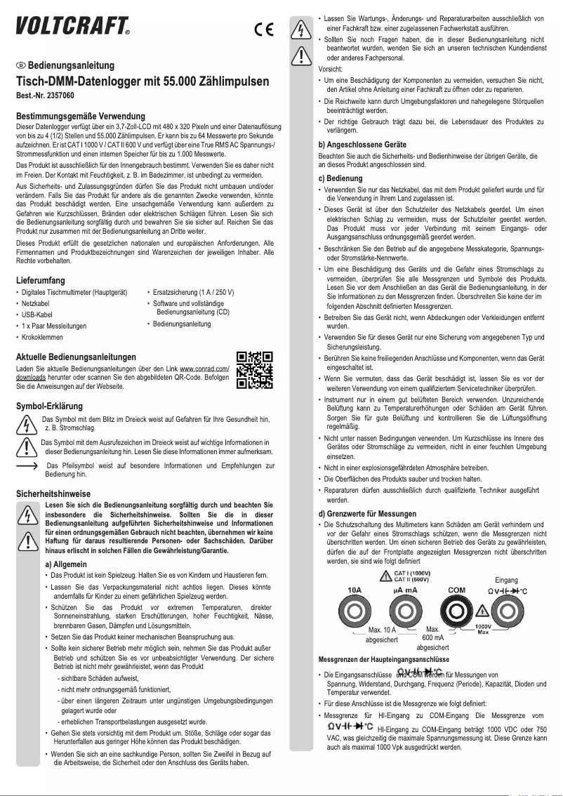 Page 1 de la notice Manuel utilisateur Voltcraft VC-655 BT