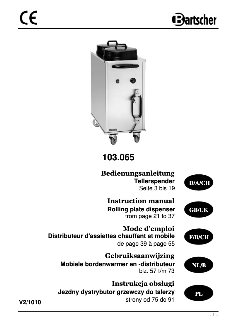 Page 1 de la notice Manuel utilisateur Bartscher 103065