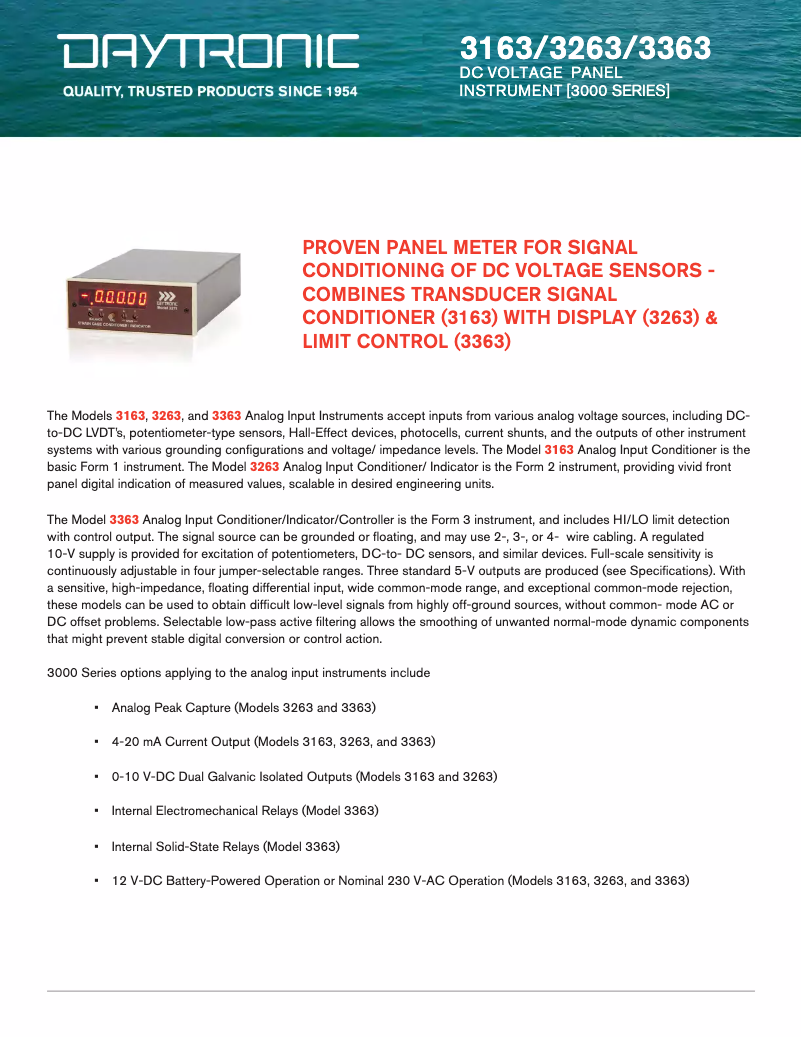 Page 1 de la notice Fiche technique Daytronic 3163FG