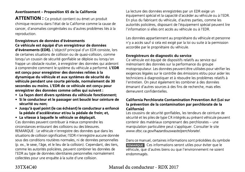 Page n°1 - Manuel utilisateur Acura RDX (2017)