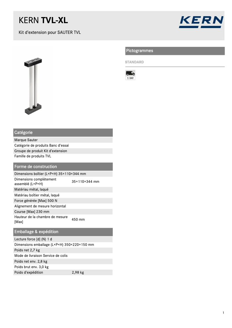 Página 1 del manual Ficha técnica Sauter TVL-XL