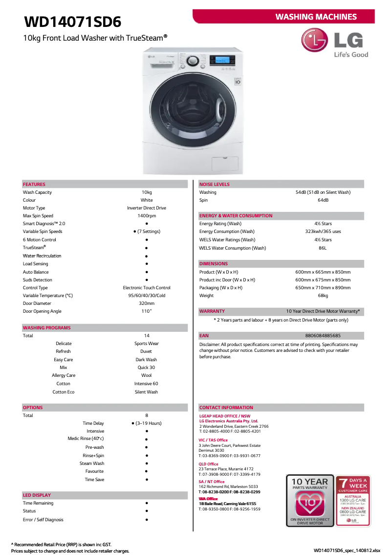 Image de la première page du manuel de l'appareil WD14071SD6