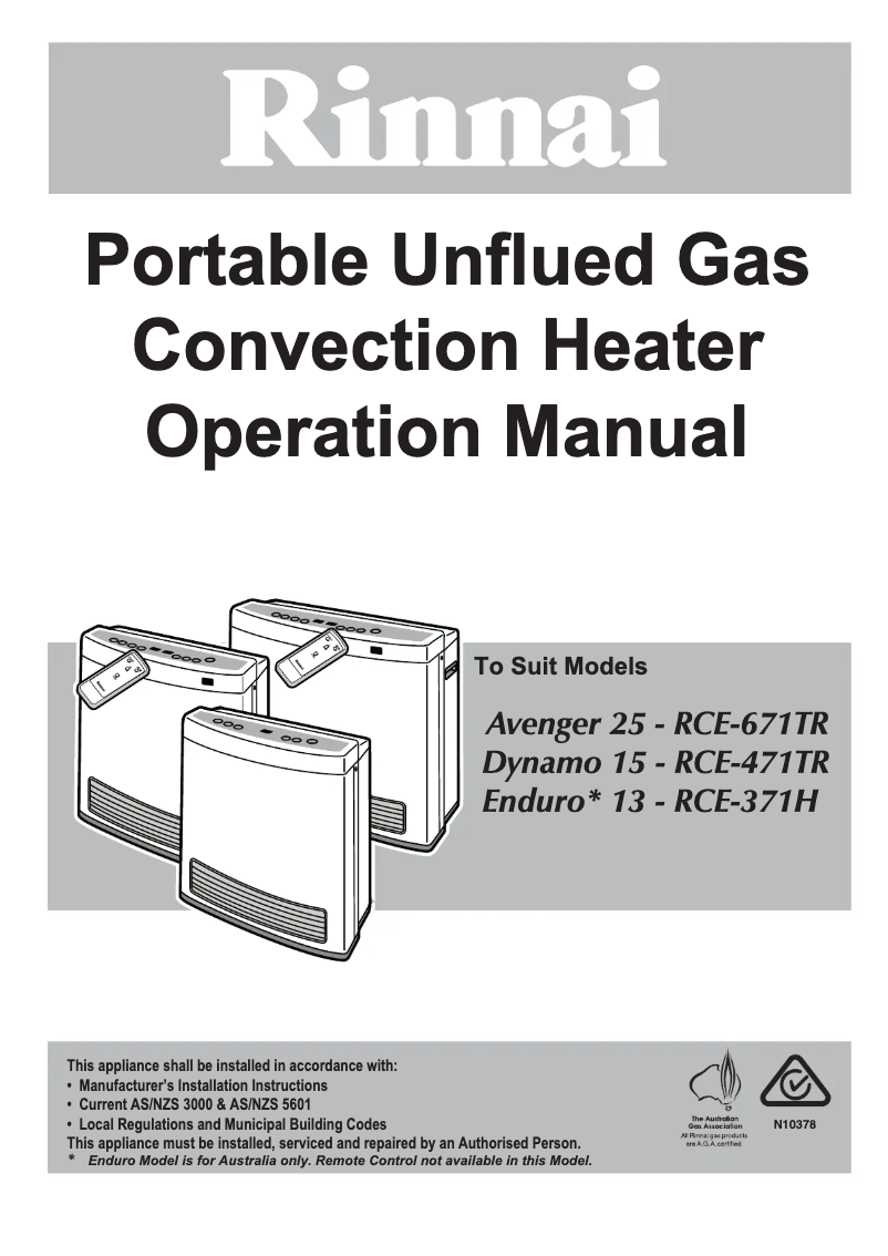 Page 1 of the manual User Manual Rinnai Enduro 13 EN13SL
