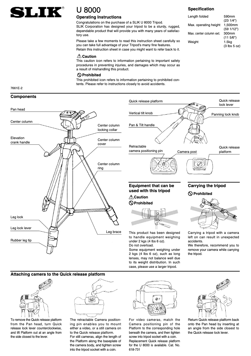 Page 1 de la notice Manuel utilisateur Slik U8000