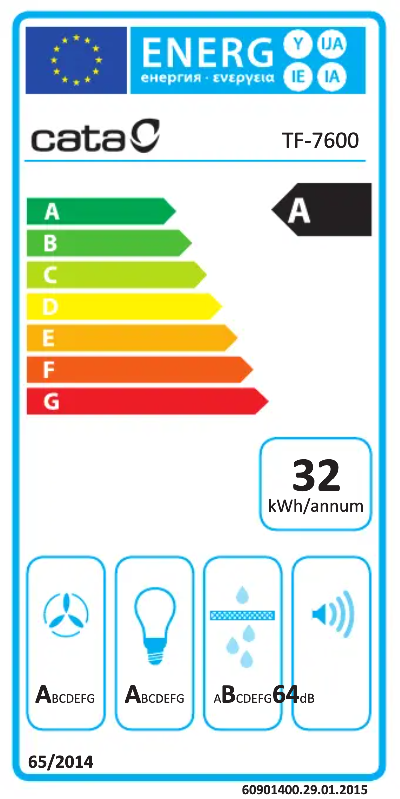 Page 1 de la notice Label énergétique CATA TF 7600 WH