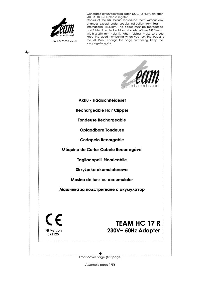 Page 1 de la notice Manuel utilisateur Team HC 17 R