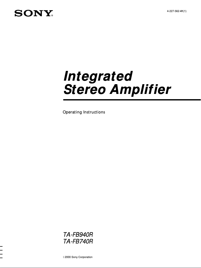 Page 1 de la notice Manuel utilisateur Sony TA-FB940R