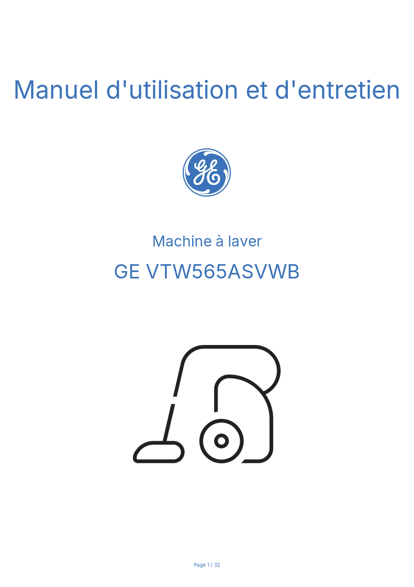 Page n°1 - Manuel d'utilisation et d'entretien GE VTW565ASVWB