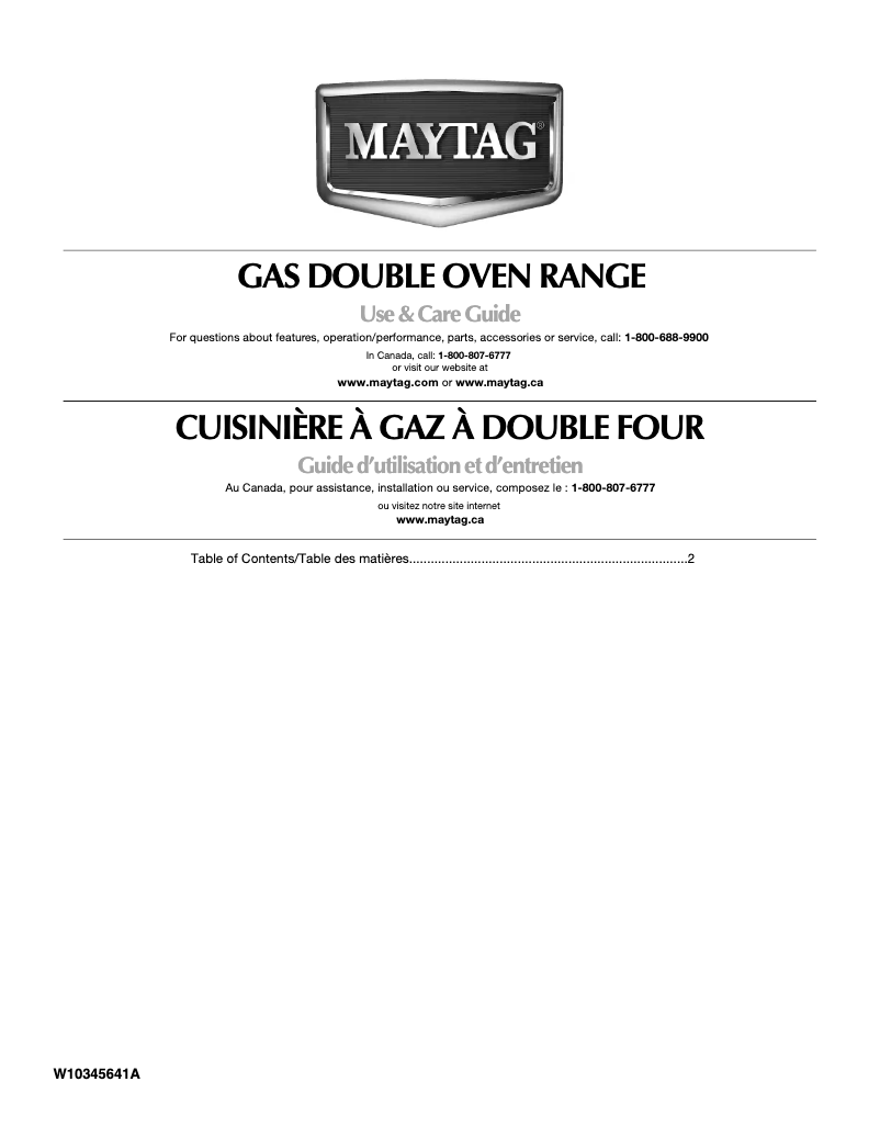 Page 1 de la notice Manuel d'utilisation et d'entretien Maytag MGT8775XS