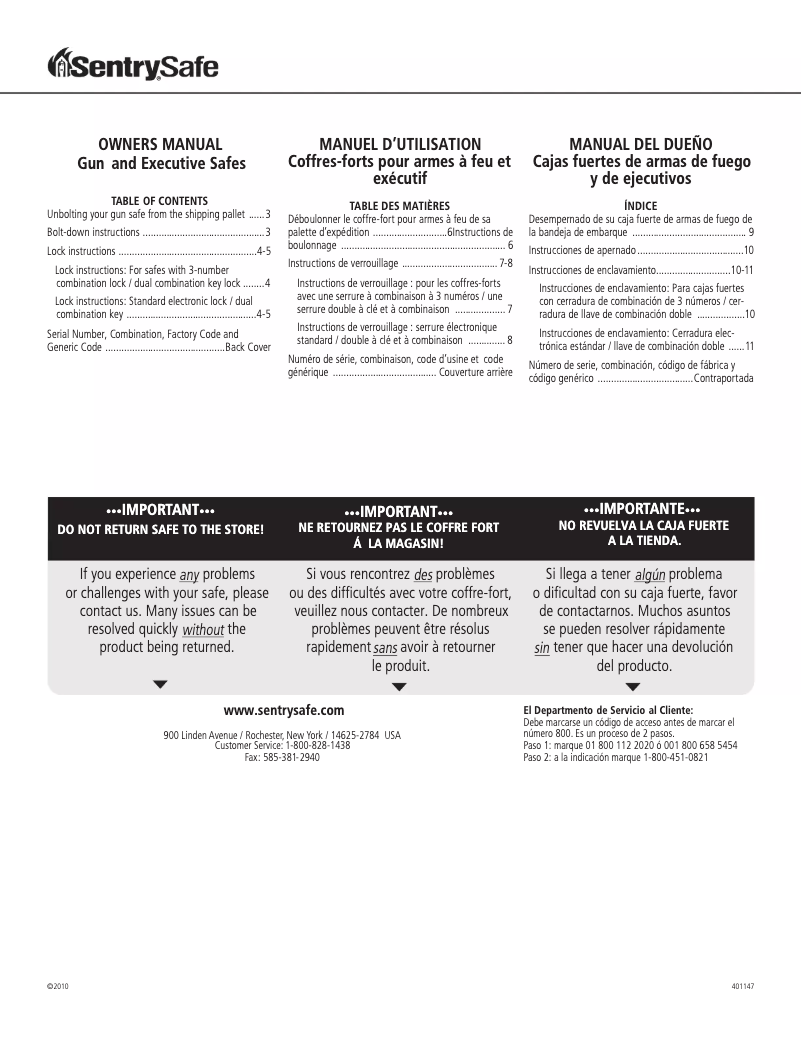 Image de la première page du manuel de l'appareil Executive Fire-Safe EF3428E