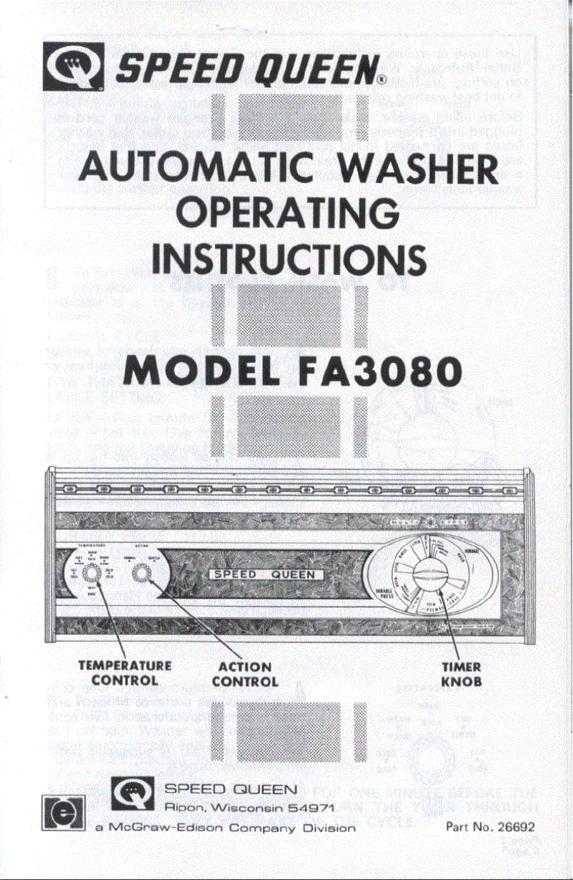 Page n°1 - Manuel utilisateur Speed Queen FA3080