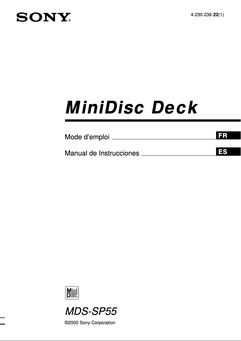 Page 1 de la notice Manuel utilisateur Sony MDS-SP55