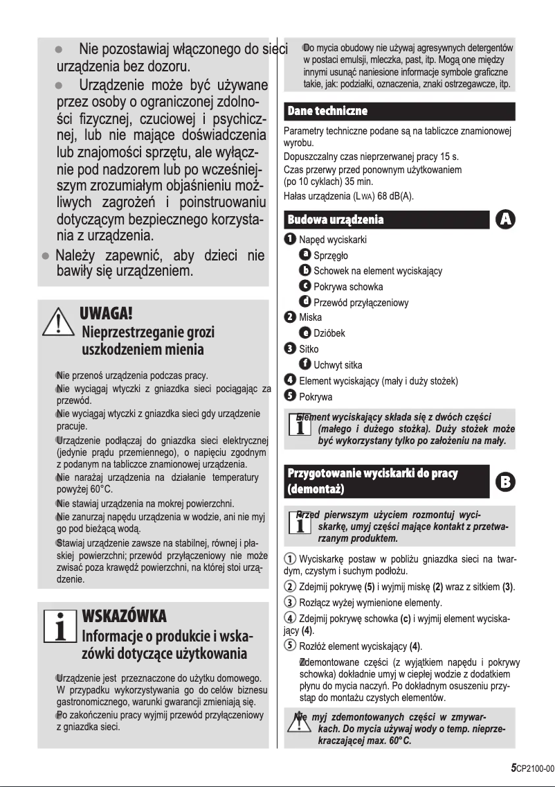 Image de la première page du manuel de l'appareil ZCP2100X