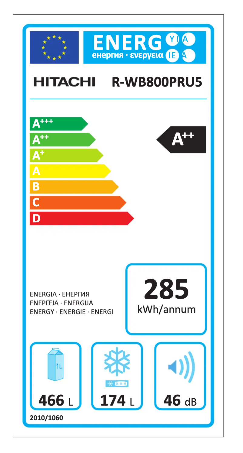 Page 1 de la notice Label énergétique Hitachi R-WB800PRU5