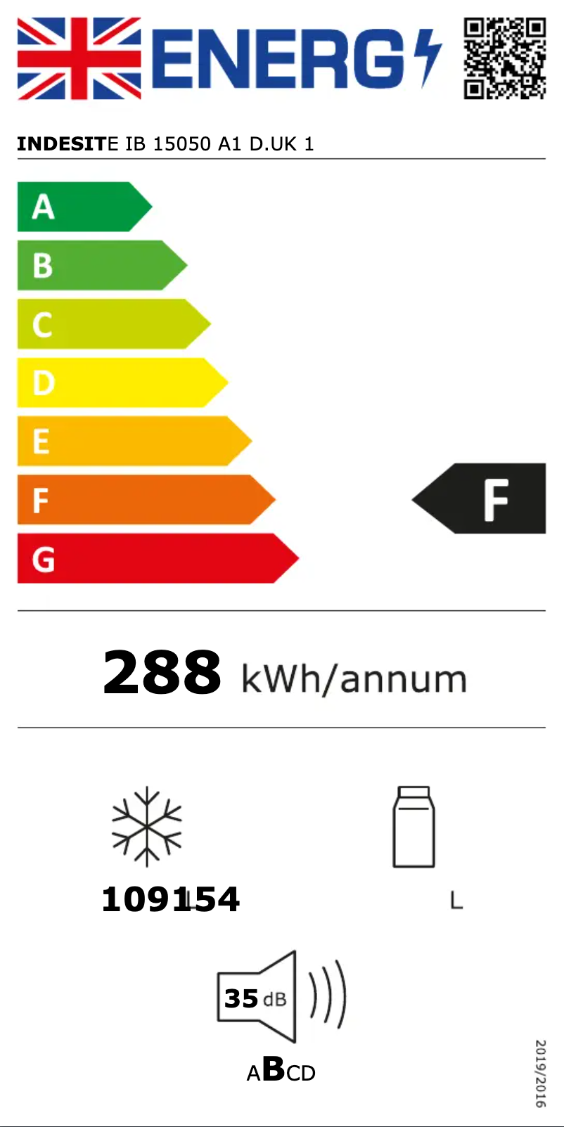 Page 1 de la notice Fiche technique Indesit E IB 15050 A1 D.UK 1