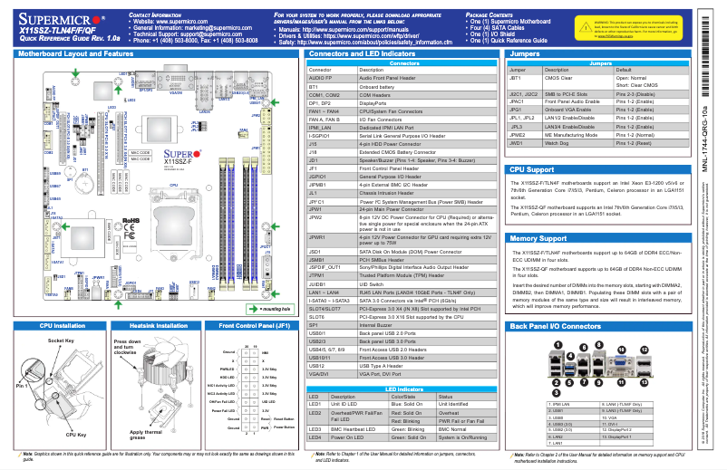 Page n°1 - Guide de démarrage rapide Supermicro X11SSZ-F