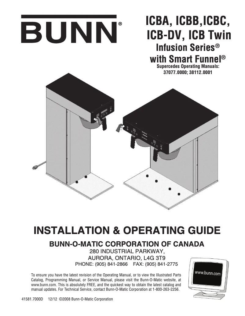 Page 1 de la notice Manuel utilisateur Bunn ICBA DBC Twin