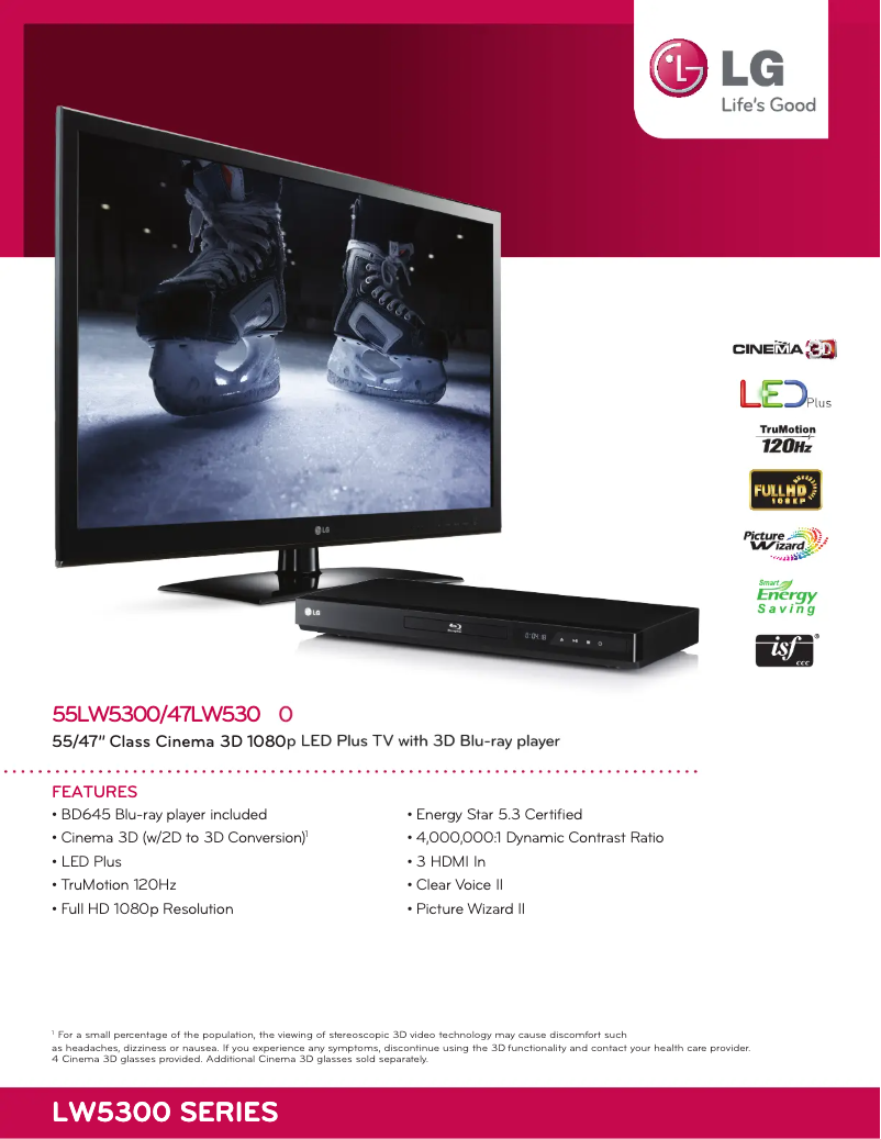 Página 1 del manual Ficha técnica LG 47LW5300