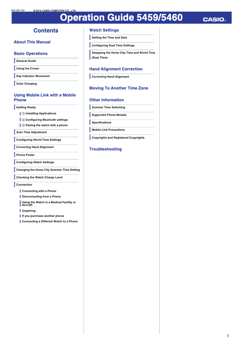 Page n°1 - Instructions / montage Casio G-Shock GBX-100