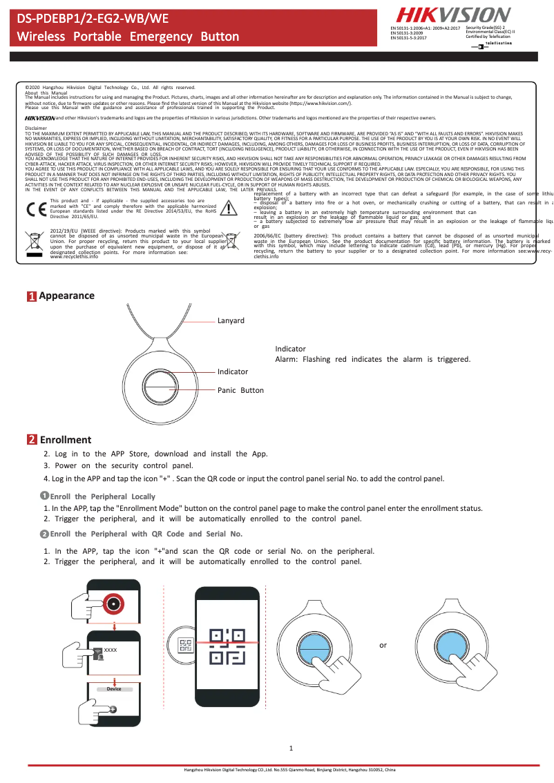 Page 1 de la notice Manuel utilisateur Hikvision DS-PDEBP2-EG2-WE