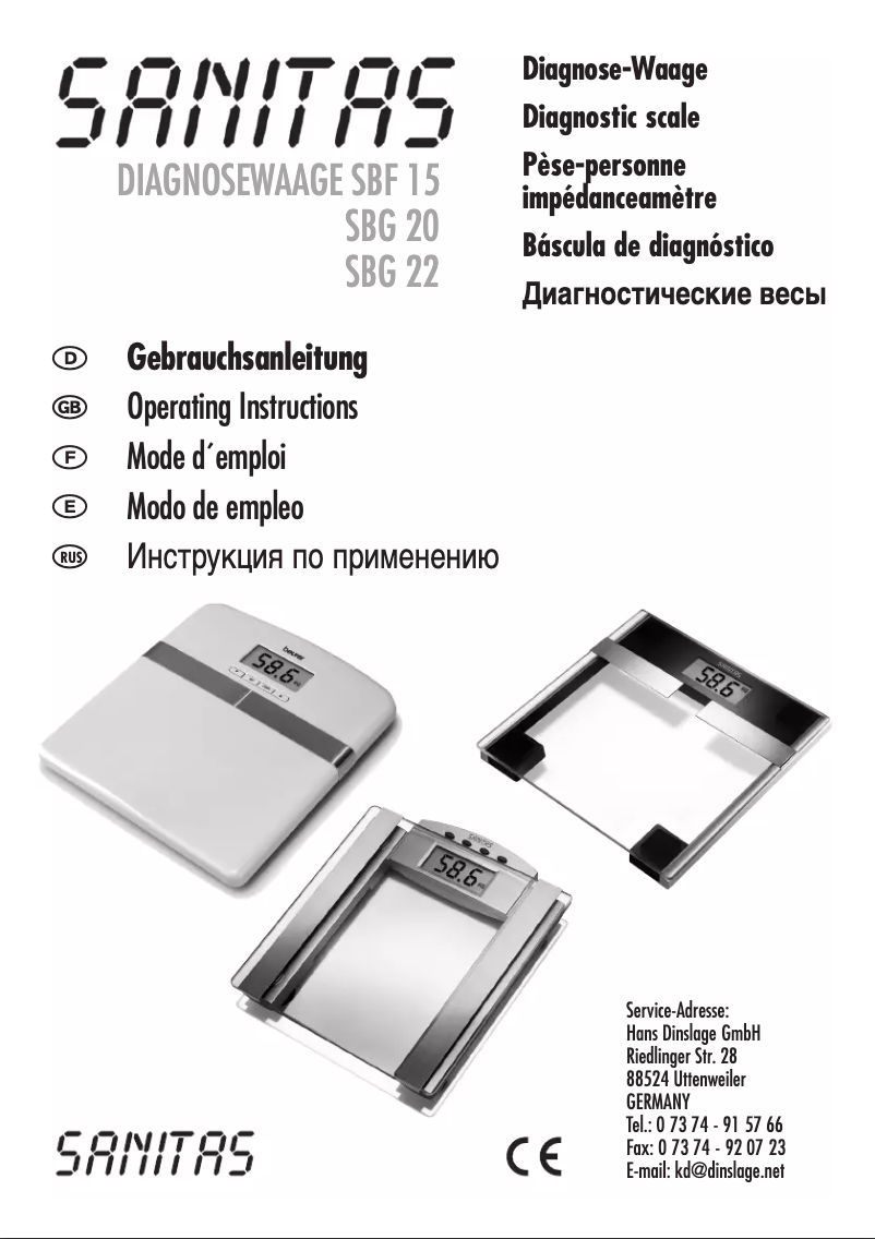 Page n°1 - Manuel utilisateur Sanitas SBF 15