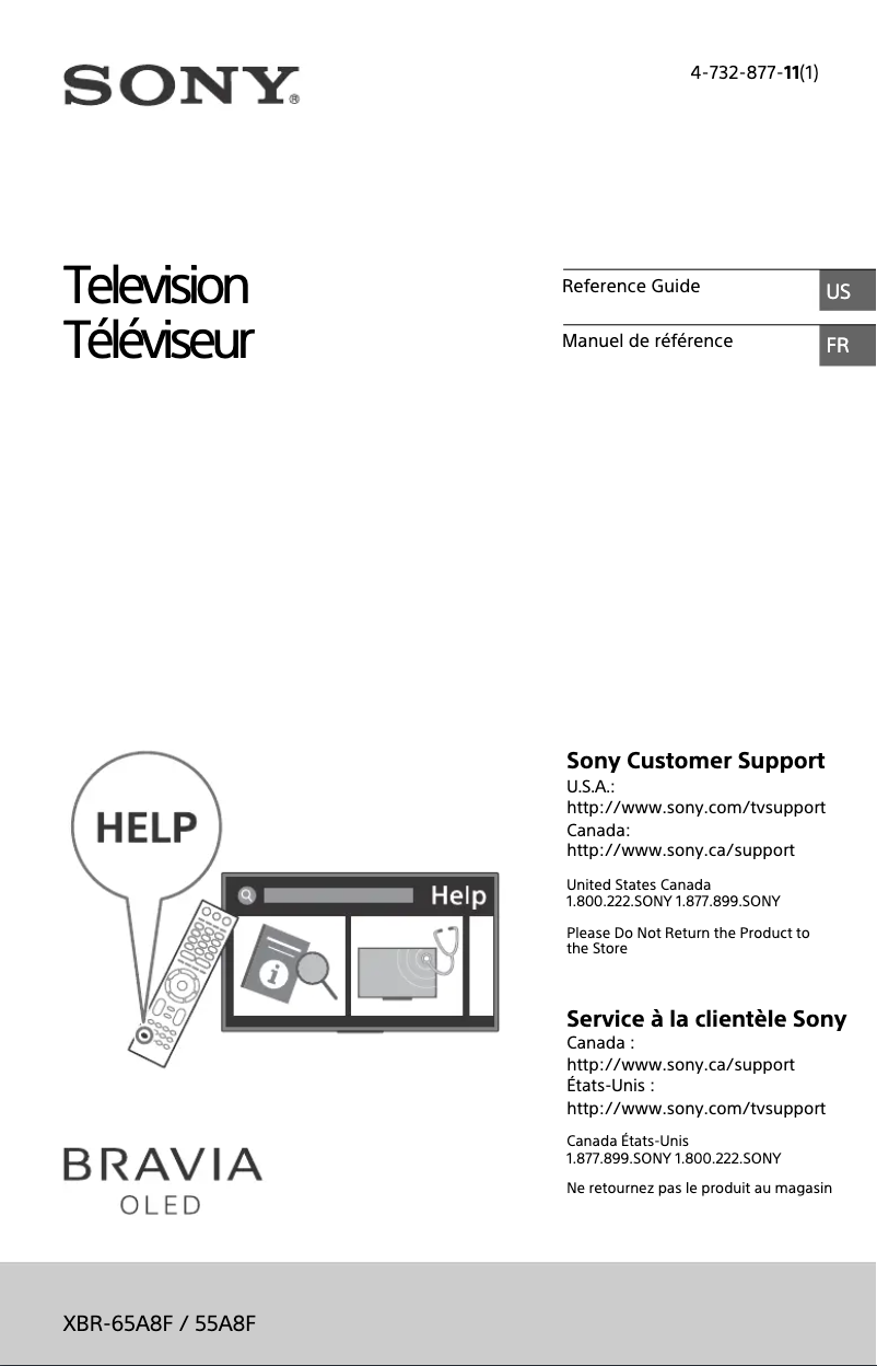 Page 1 de la notice Manuel utilisateur Sony Bravia Oled XBR-55A8F